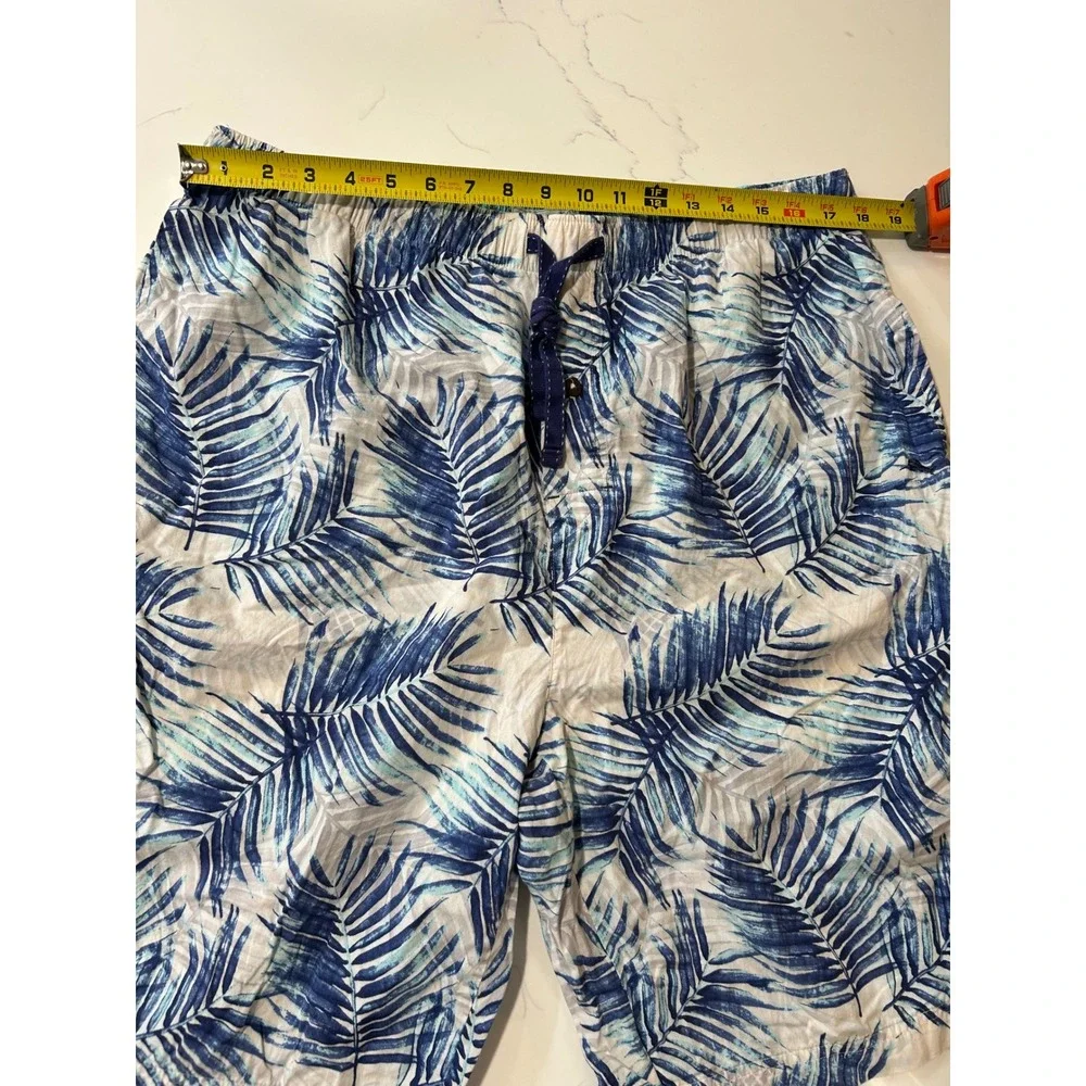 Tommy Bahama Mens XL Blue White Palm‎ Leaf Cotton Drawstring Shorts Tropical